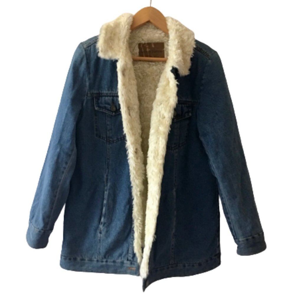 Vintage Sherpa-Lined Denim Jean Trucker Jacket Longline Liz Claiborne